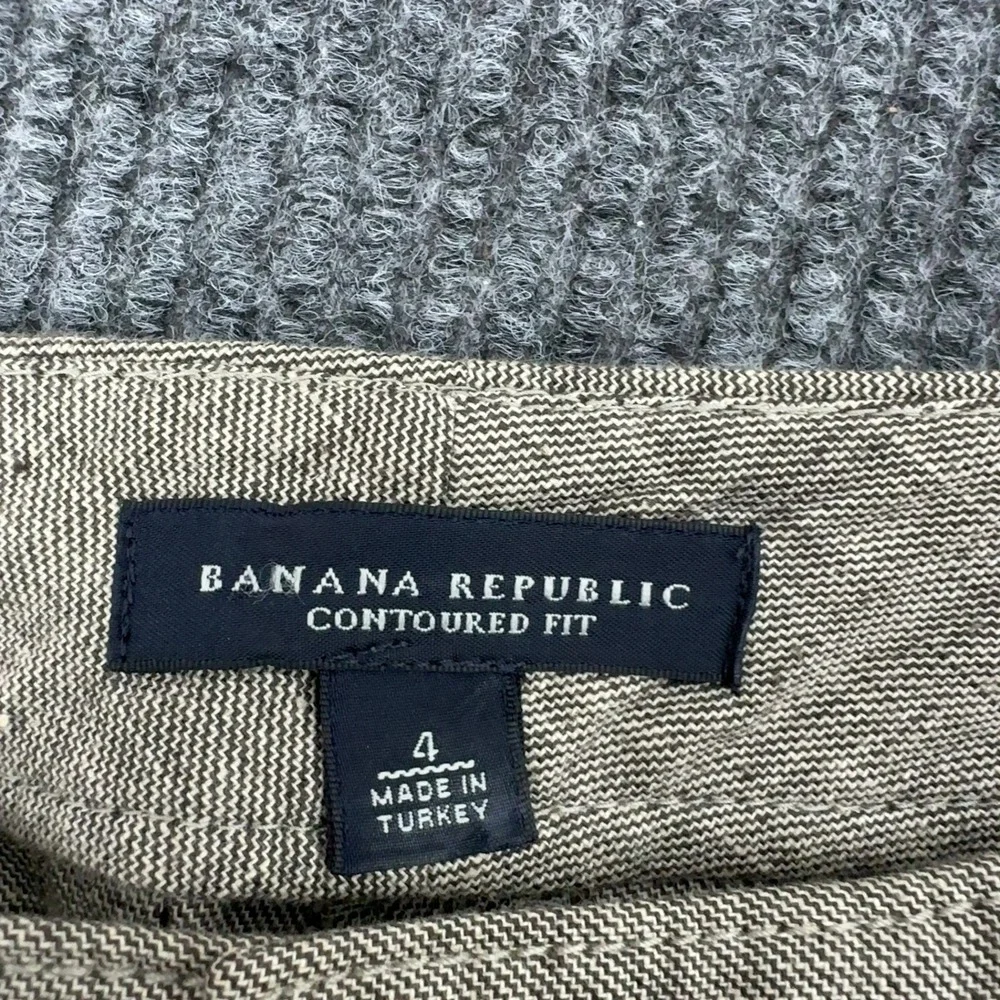 Banana Republic Cropped Pants Womens 4 Brown Cotton Linen Blend Wide Leg Career